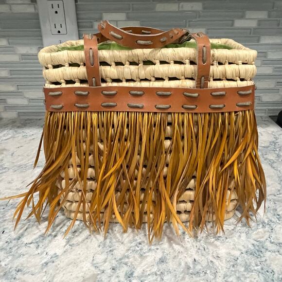 Vintage Bacamunda Bohemian Rattan Feather & Straw Tote Bag Made In Italy - Picture 8 of 10